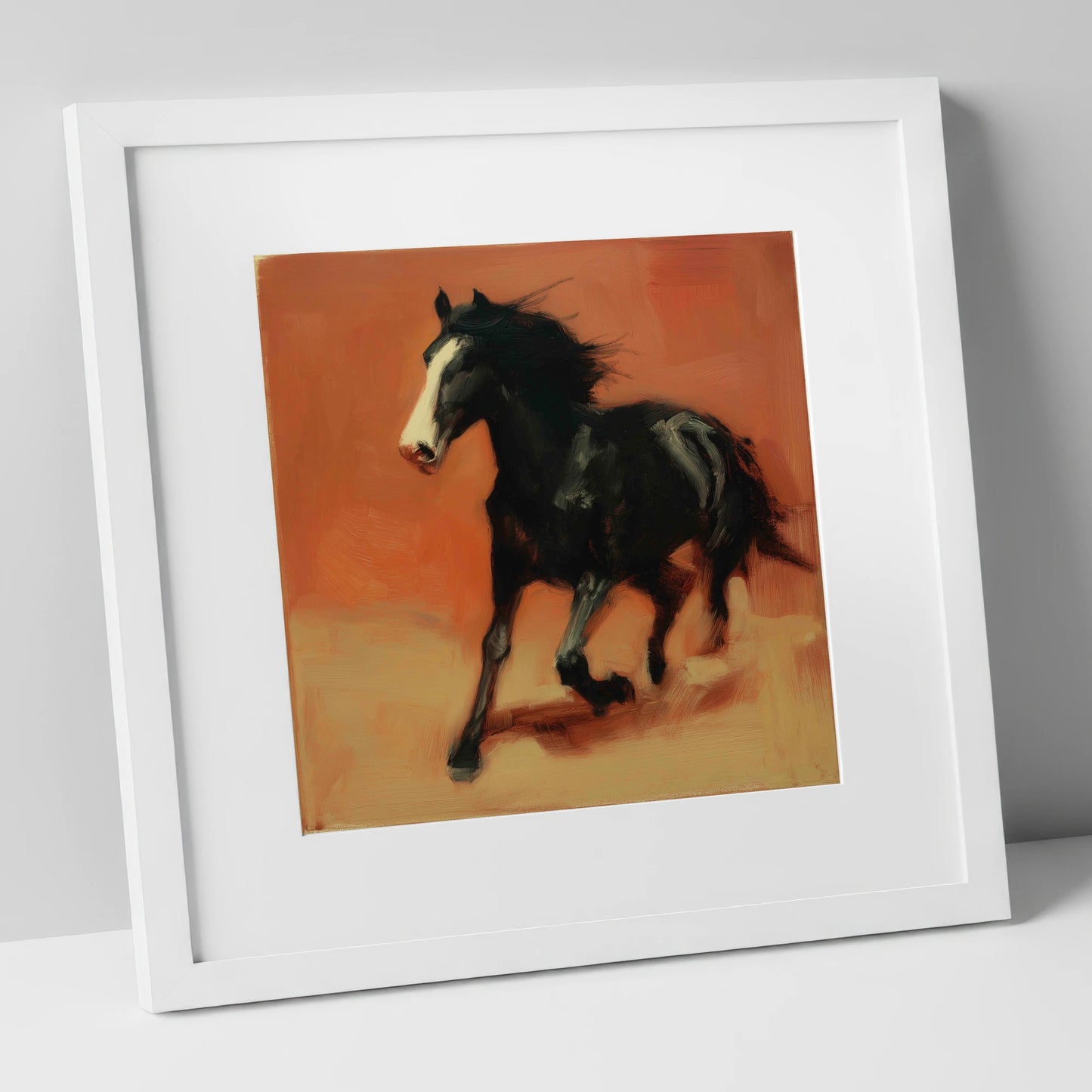 Terracotta Spirit horse portrait art print in white frame