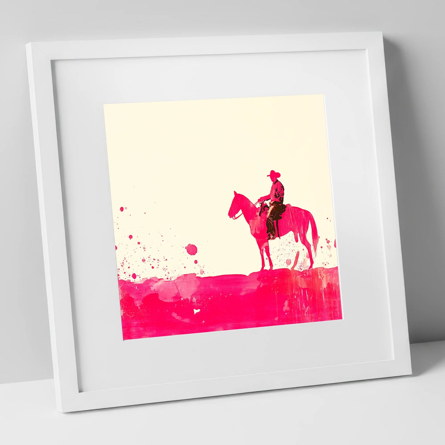 Vivid Western Silhouette western horse art print in white frame