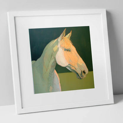 Serene Pastel Equine Profile horse portrait art print in white frame