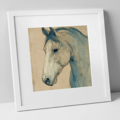 Parchment Profile Study horse portrait art print in white frame