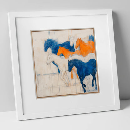 Bold Momentum racing horse art print in white frame