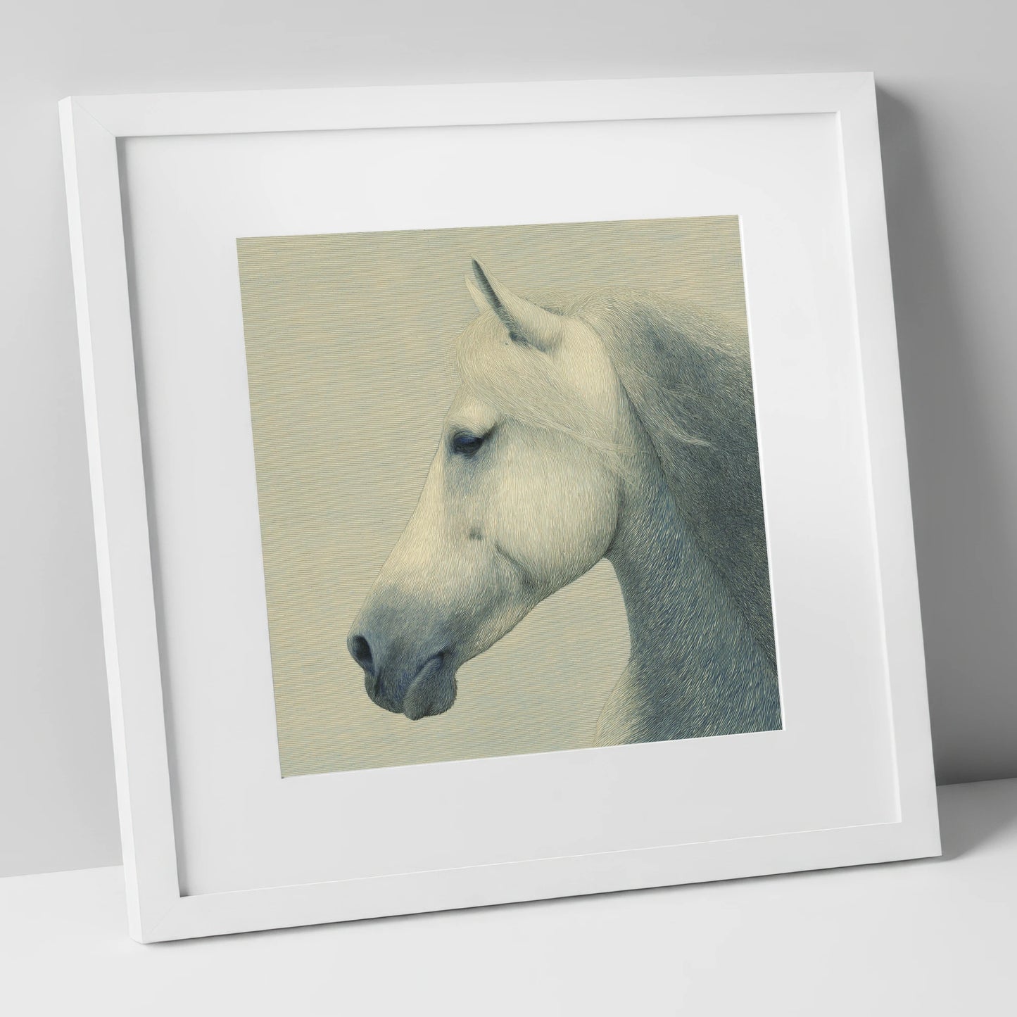 Timeless Grey Profile horse breed art print in white frame