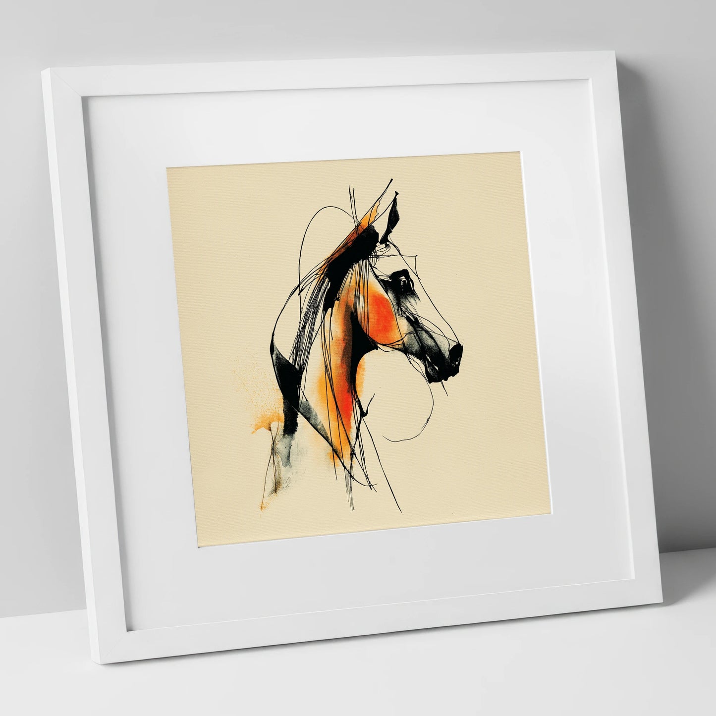 Dynamic Amber Profile horse breed art print in white frame