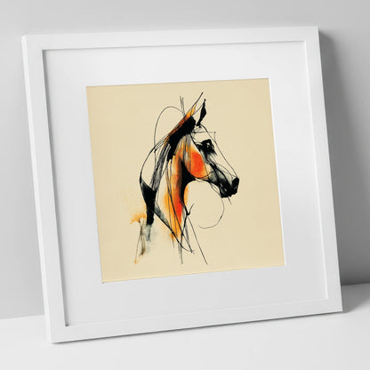 Dynamic Amber Profile horse breed art print in white frame