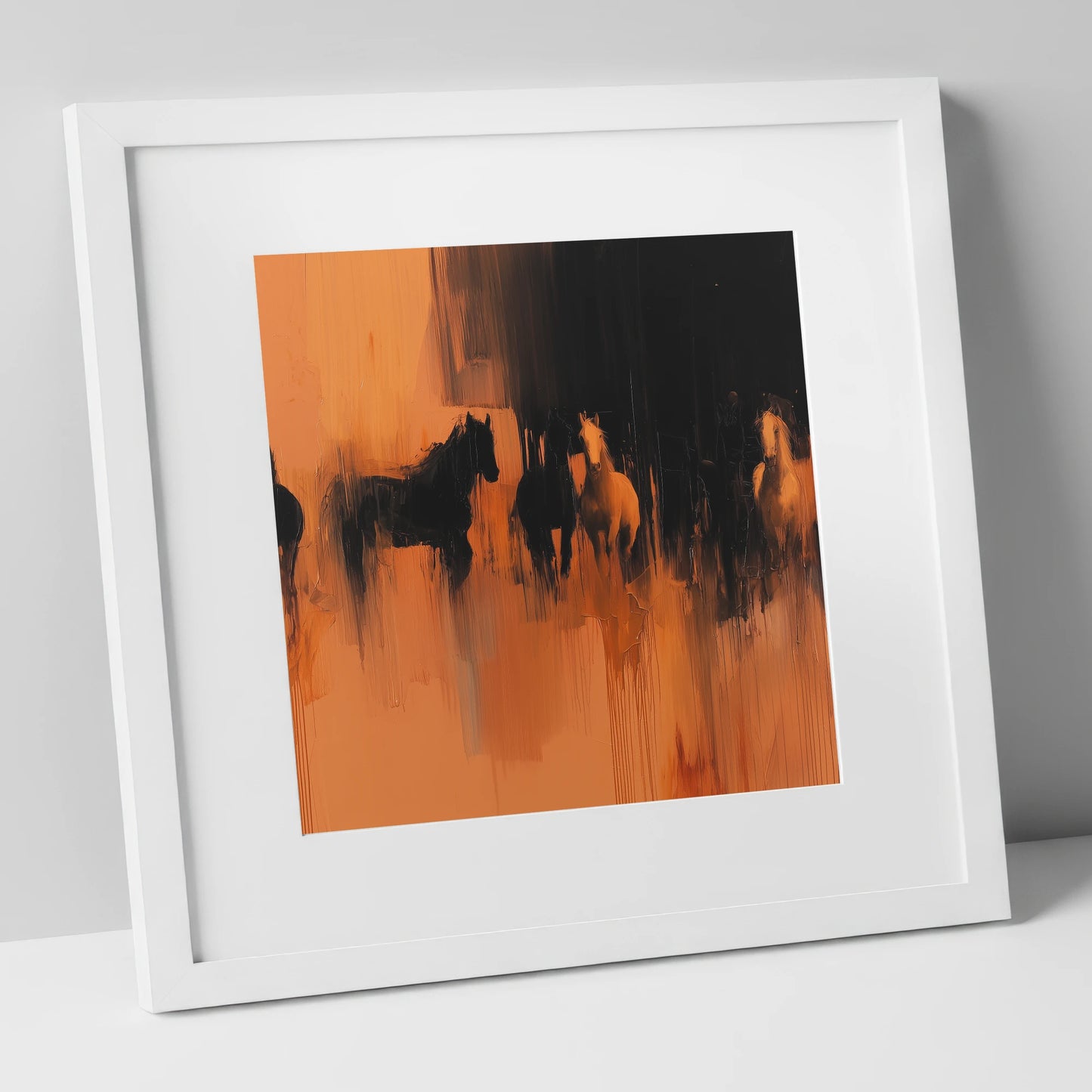 Ember and Shadow wild horses art print in white frame
