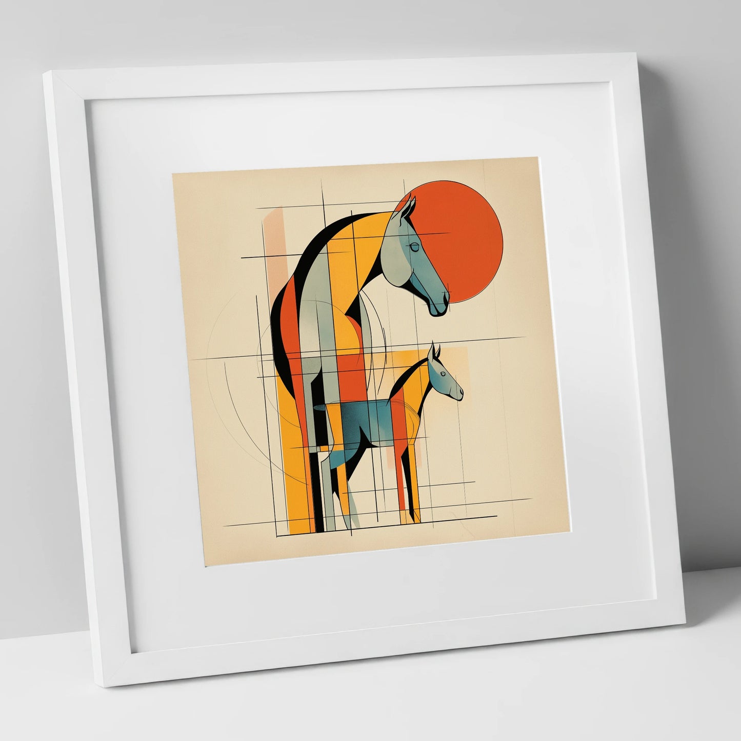 Structured Equine Harmony mare & foal art print in white frame