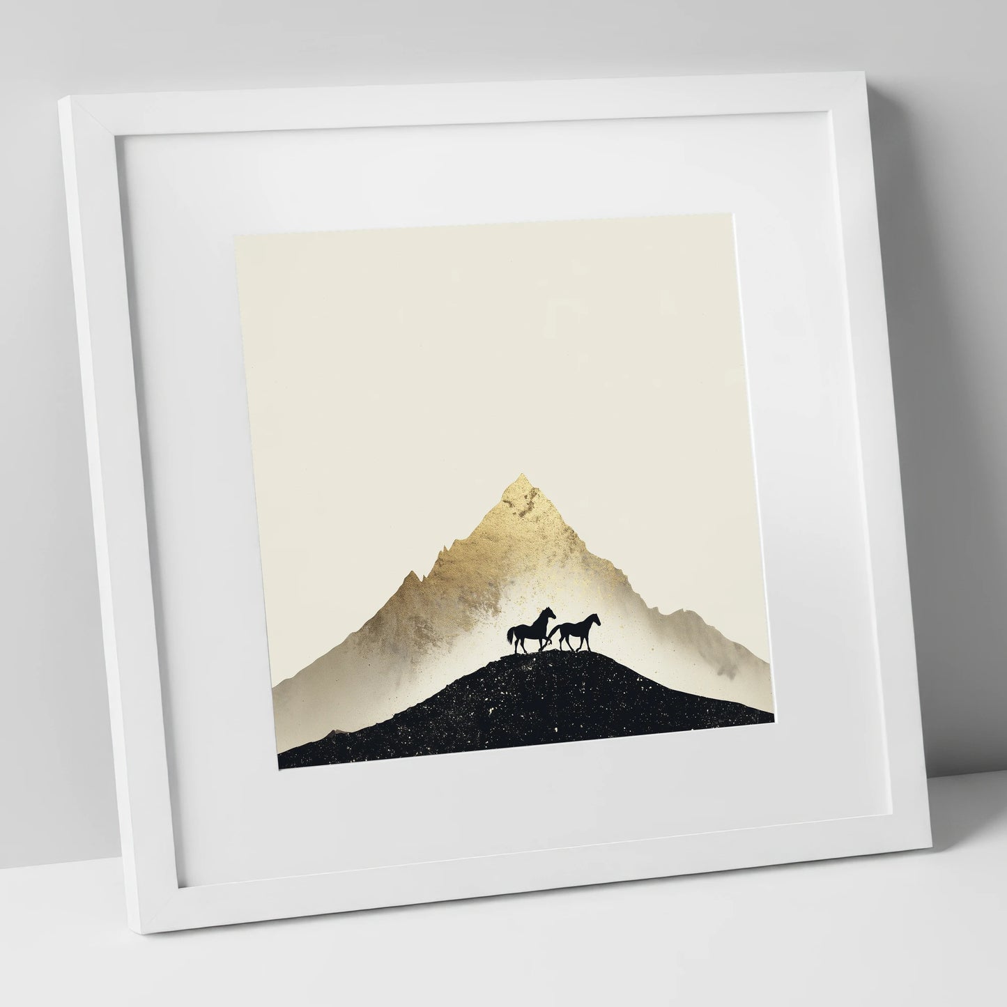 The Golden Trail horse landscape art print in white frame