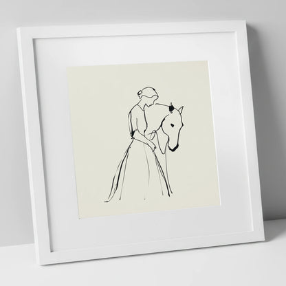 Elegant Connection horse & rider art print in white frame