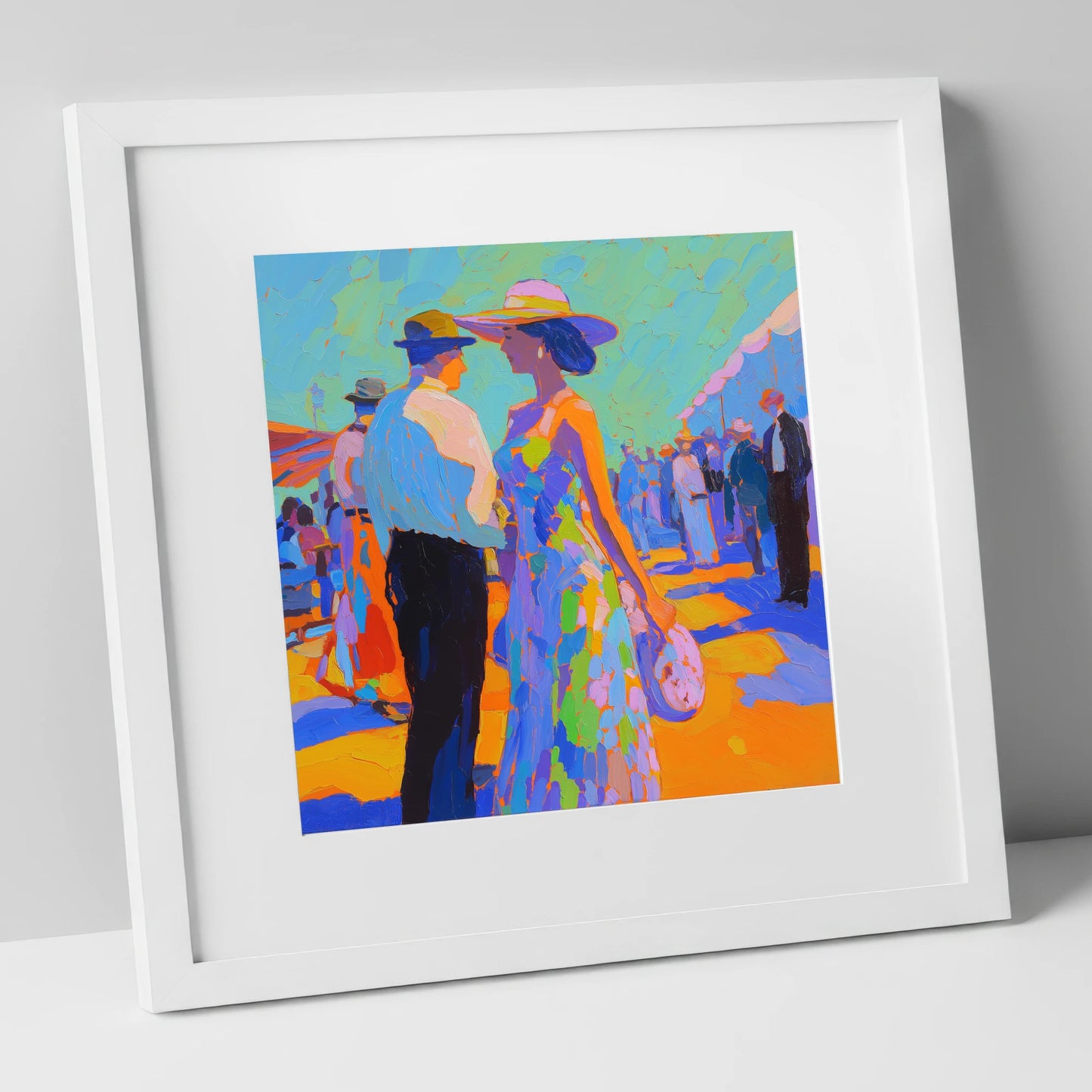 Trackside Society racing horse art print in white frame
