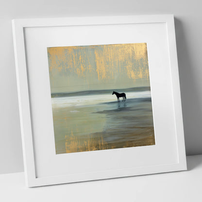 Gilded Horizon horse landscape art print in white frame
