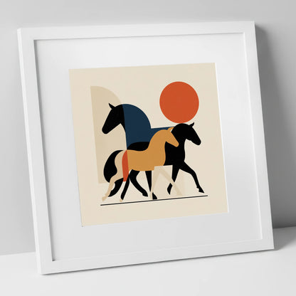Abstract Equine Trio wild horses art print in white frame