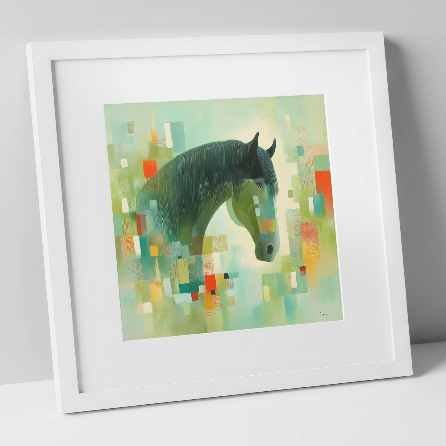 Abstract Equine Harmony horse breed art print in white frame