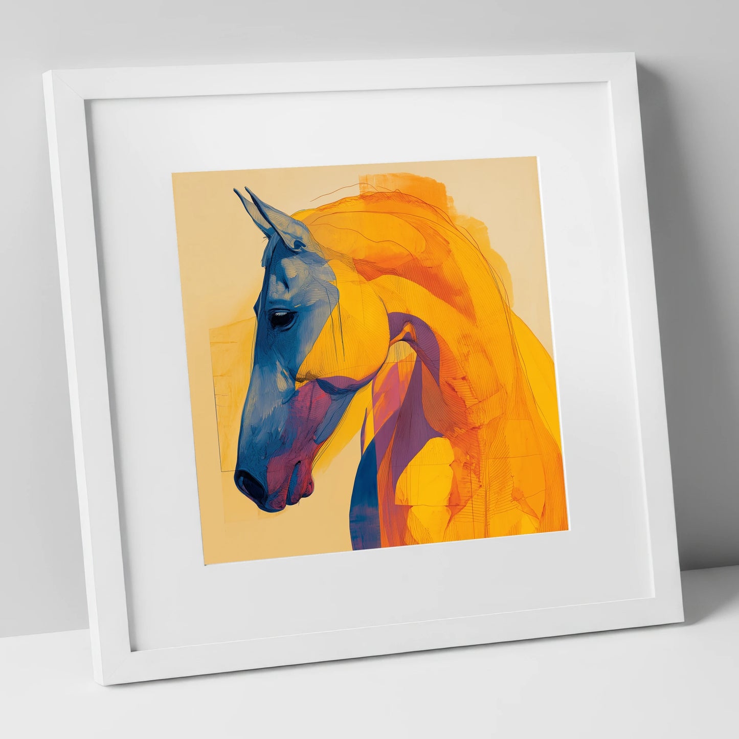 Cobalt and Gold Contour horse breed art print in white frame