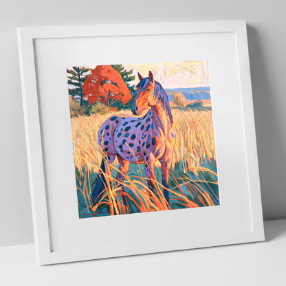 Spotted Appaloosa in Autumn Grass horse breed art print in white frame
