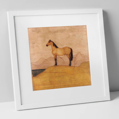 Golden Ridge Study horse landscape art print in white frame