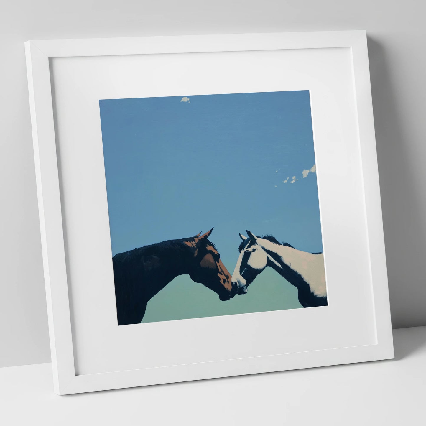 Quiet Connection horse portrait art print in white frame