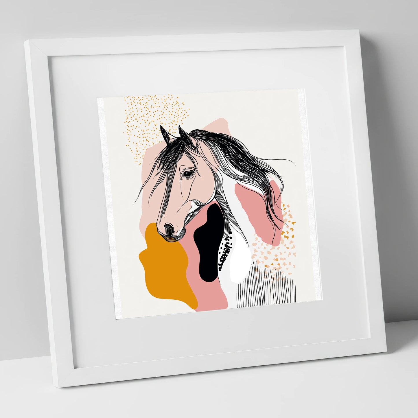 Graphic Equine Elegance horse & rider art print in white frame