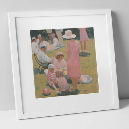 Summer Race Enclosure racing horse art print in white frame