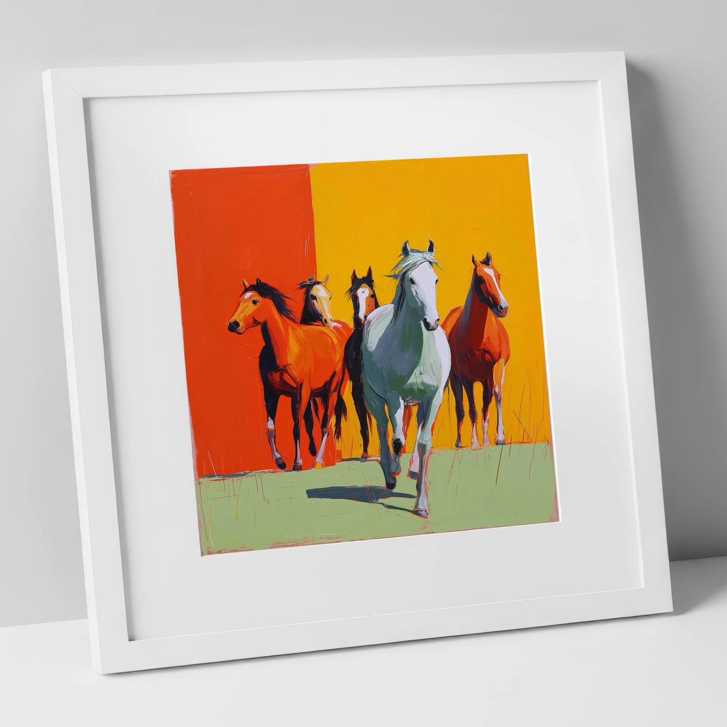 The Vivid Herd wild horses art print in white frame