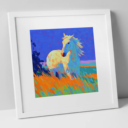 Vibrant Equine Spirit horse portrait art print in white frame