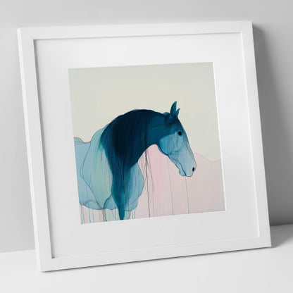 Fluid Blue Grace horse breed art print in white frame