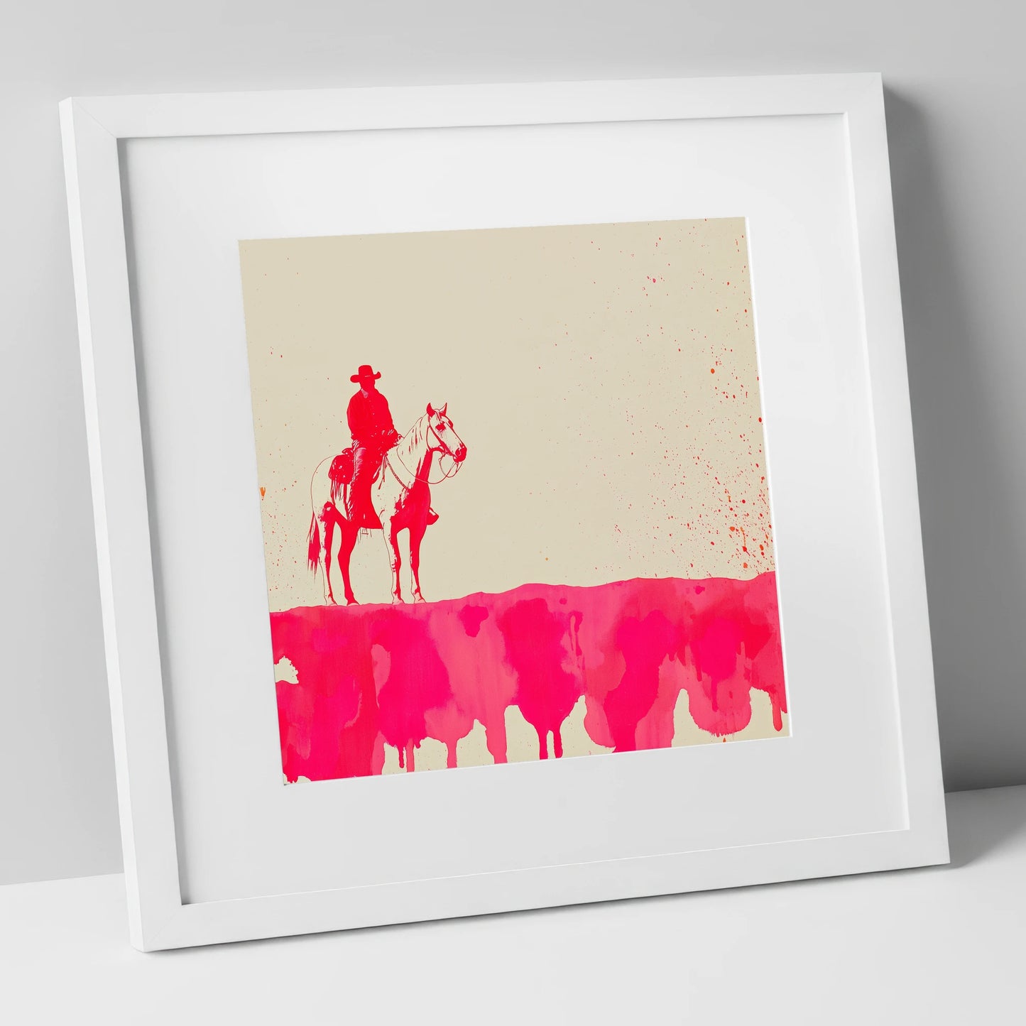 Crimson Frontier western horse art print in white frame