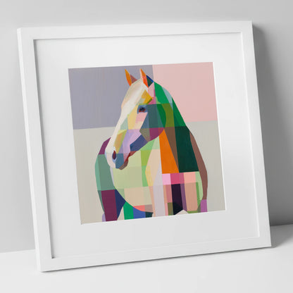 Prismatic Equine Profile horse portrait art print in white frame