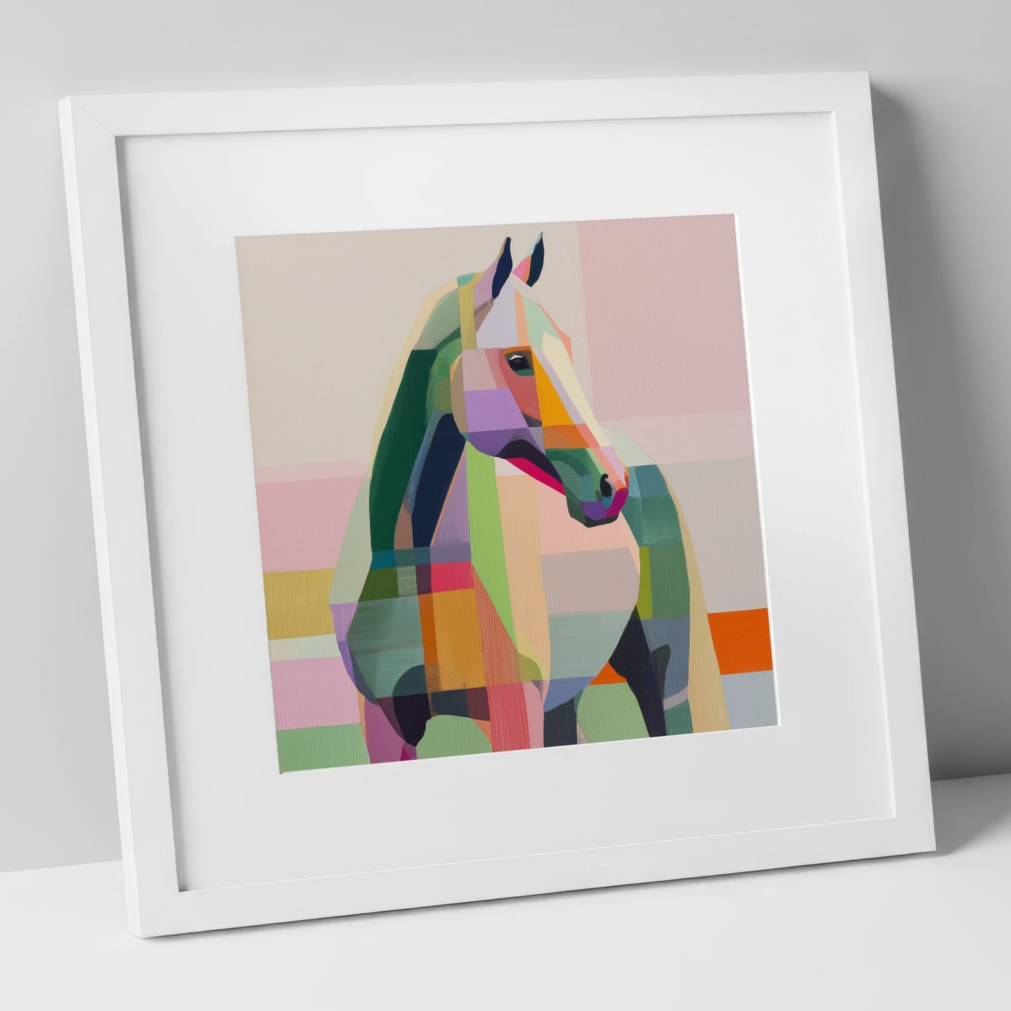 Prismatic Equine Profile horse breed art print in white frame