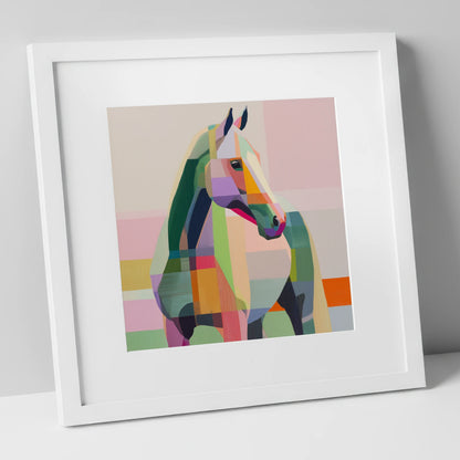 Prismatic Equine Profile horse breed art print in white frame