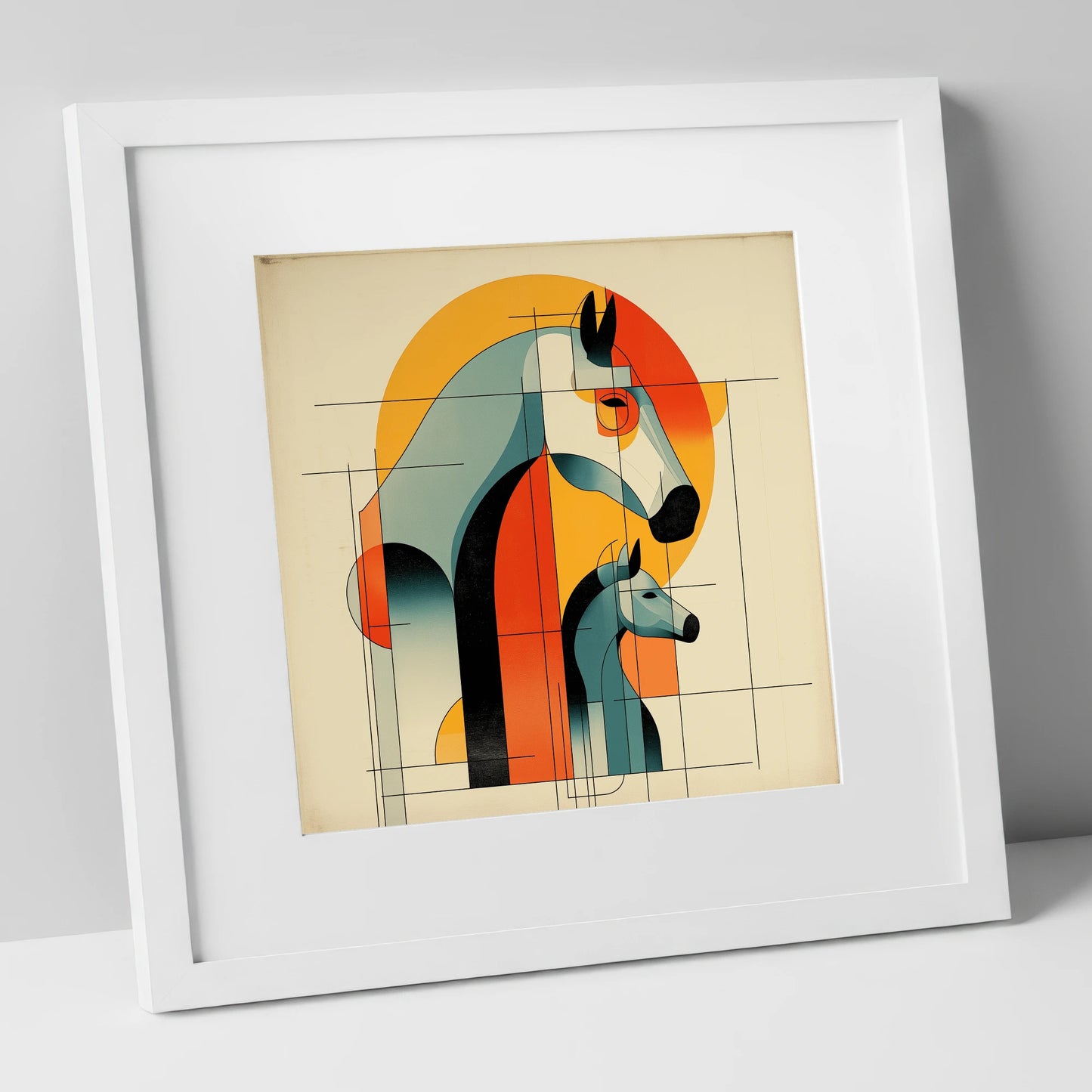 Structured Harmony mare & foal art print in white frame
