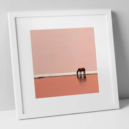 Dusty Rose Solitude horse landscape art print in white frame