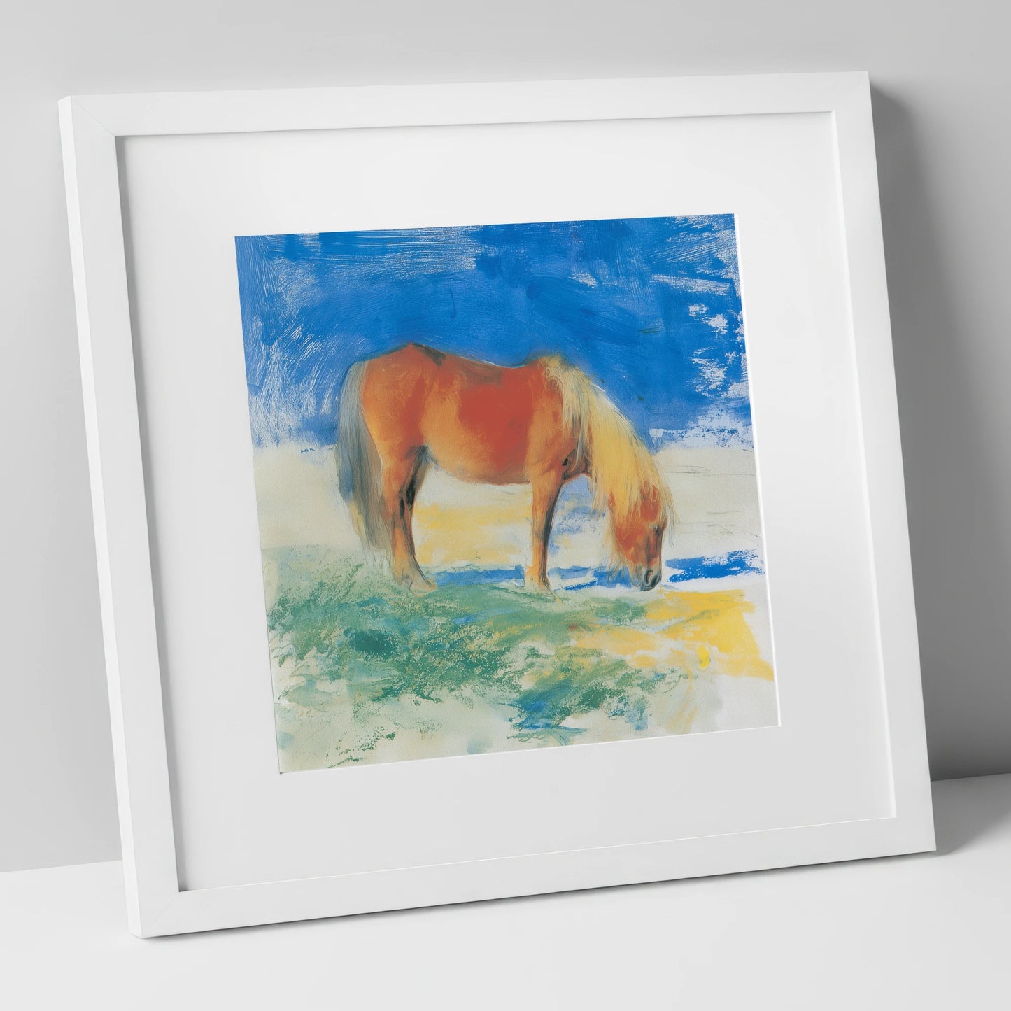 Grazing Under Cobalt Skies horse breed art print in white frame