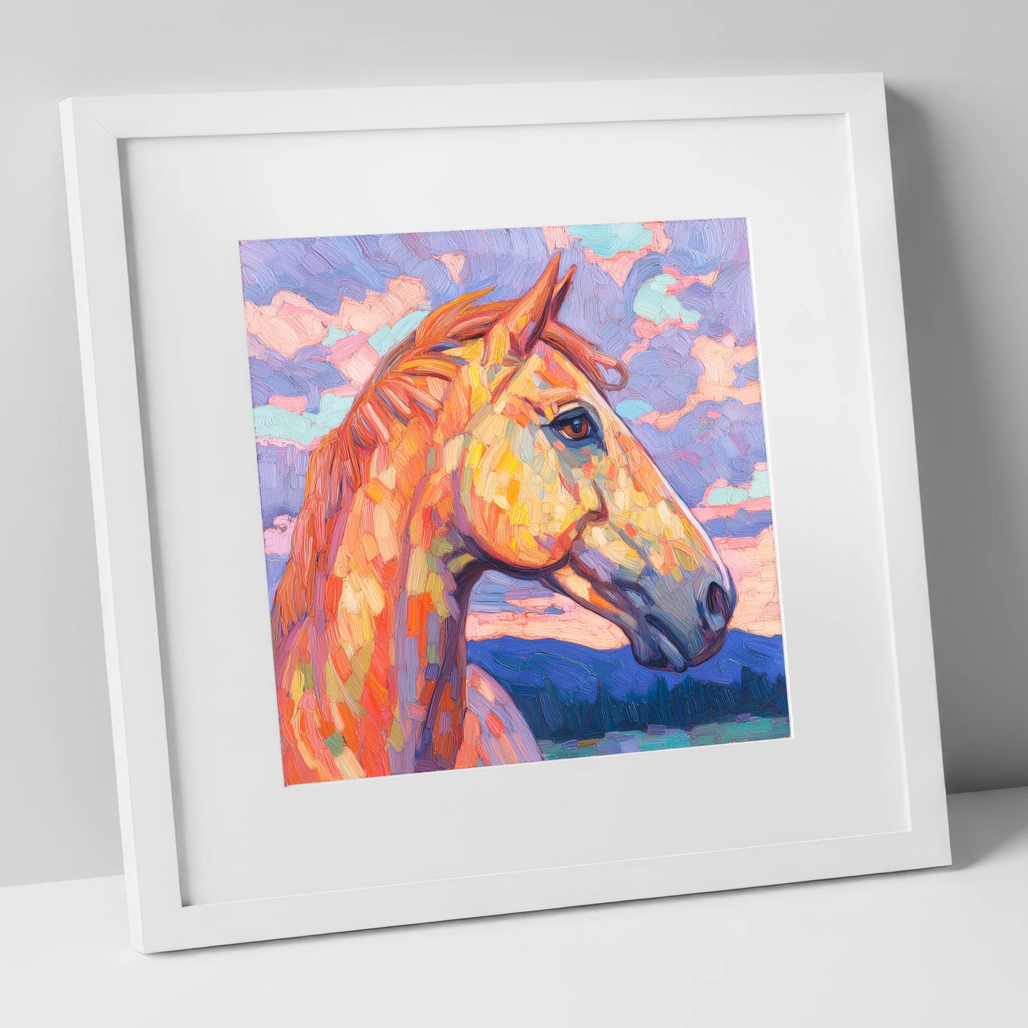 Prismatic Equine Portrait horse portrait art print in white frame