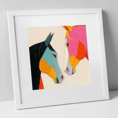 Vivid Connection horse portrait art print in white frame