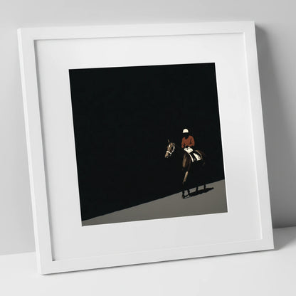 Before the Start racing horse art print in white frame