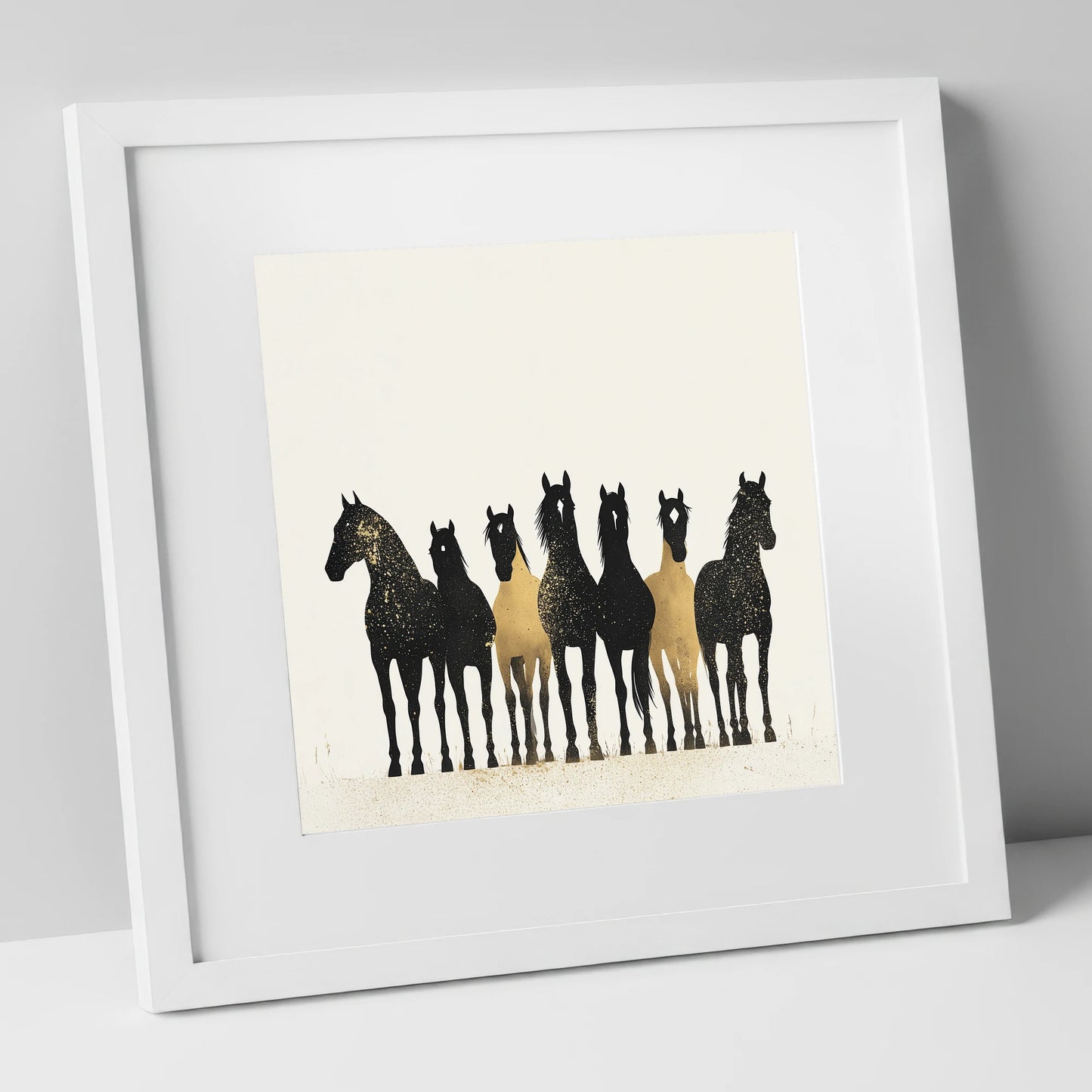 Gilded Companions horse landscape art print in white frame