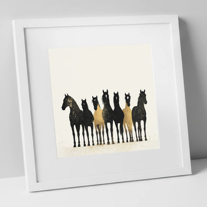 Gilded Companions horse landscape art print in white frame