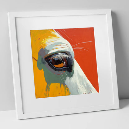 The Amber Gaze horse portrait art print in white frame