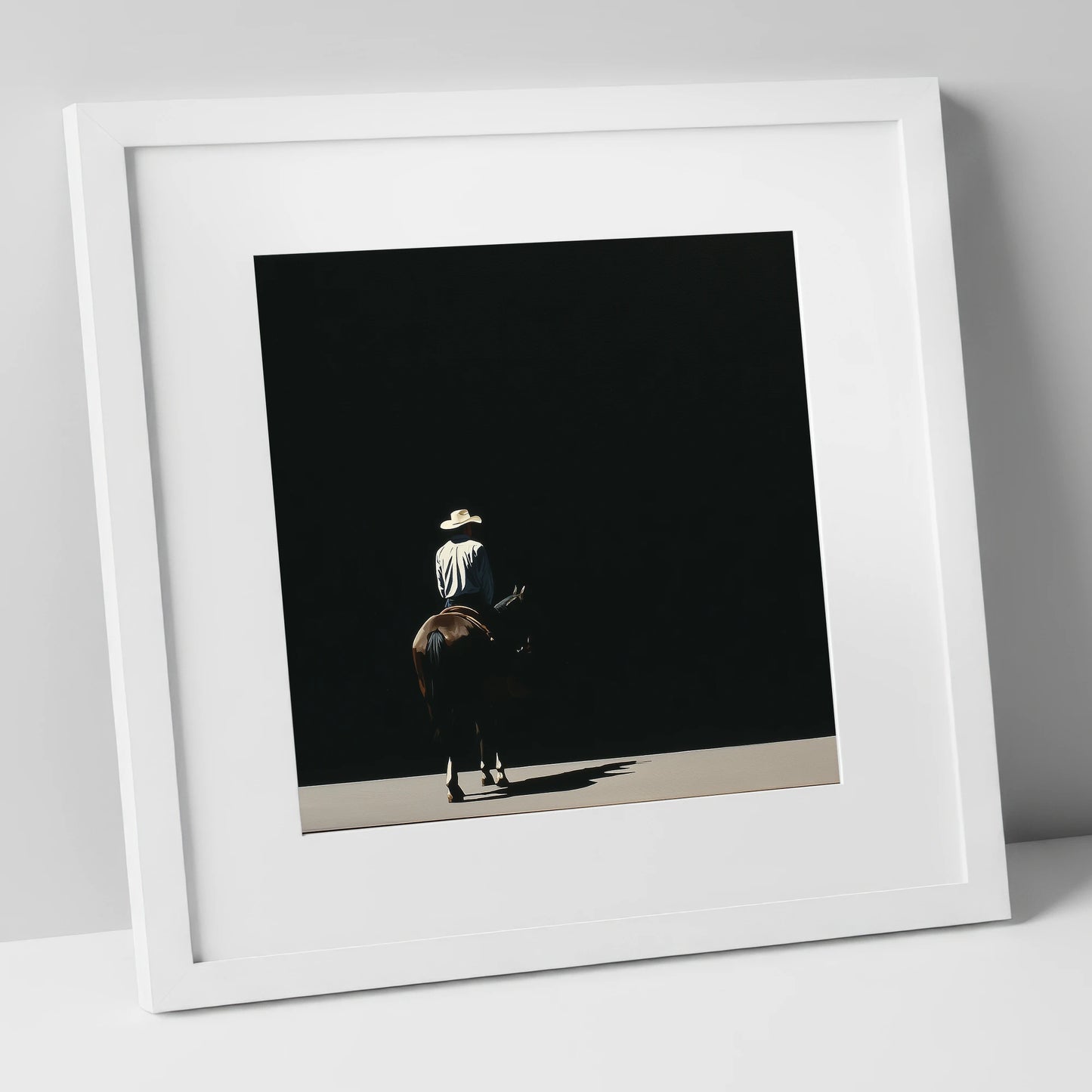 Into the Shadows western horse art print in white frame