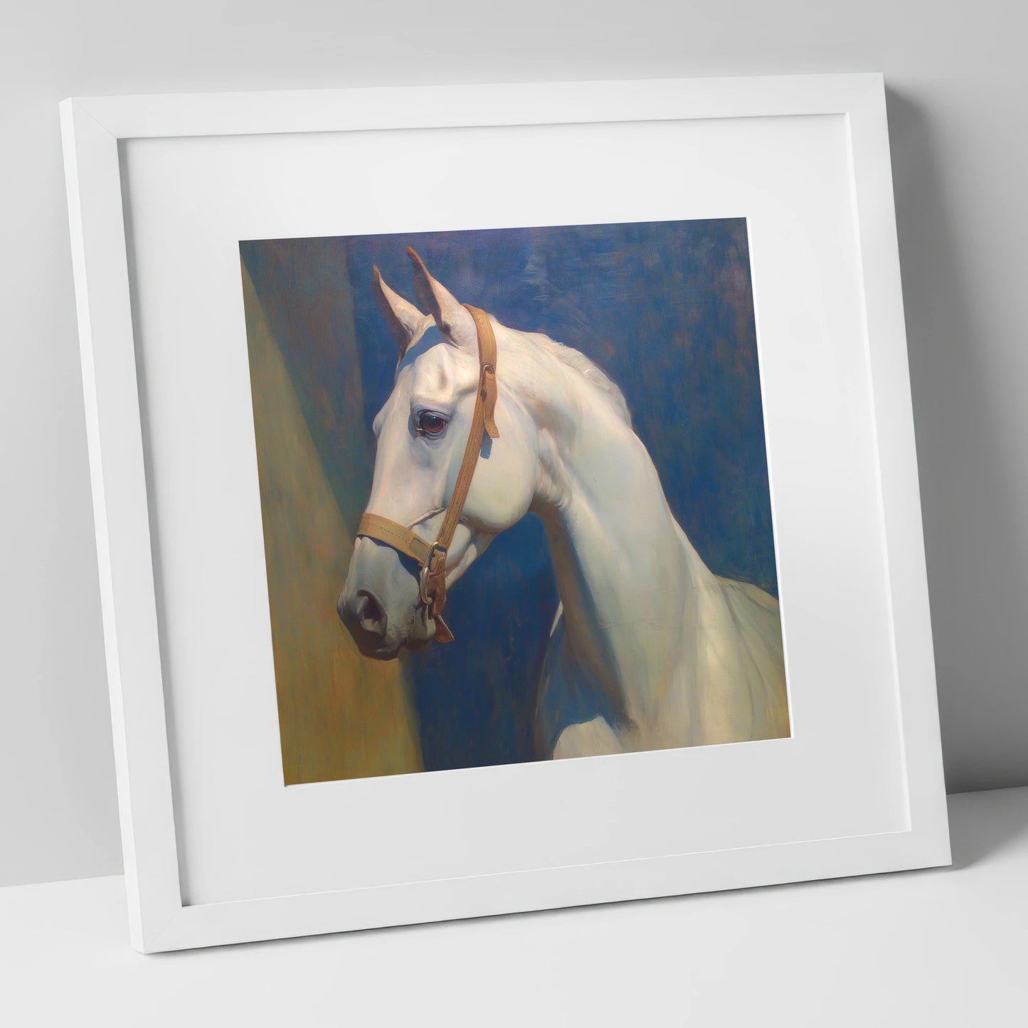 Azure Spirit in Profile horse portrait art print in white frame