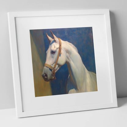 Azure Spirit in Profile horse portrait art print in white frame