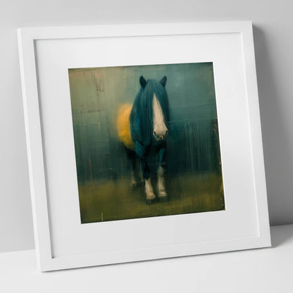 Quiet Draught in Teal horse breed art print in white frame