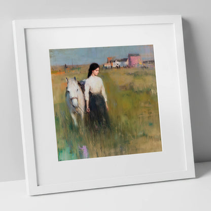 A Quiet Bond horse & rider art print in white frame
