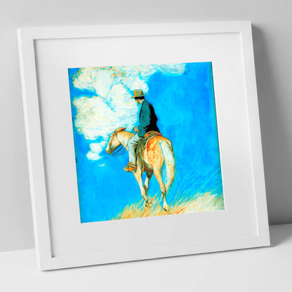 Vivid Western Horizon western horse art print in white frame