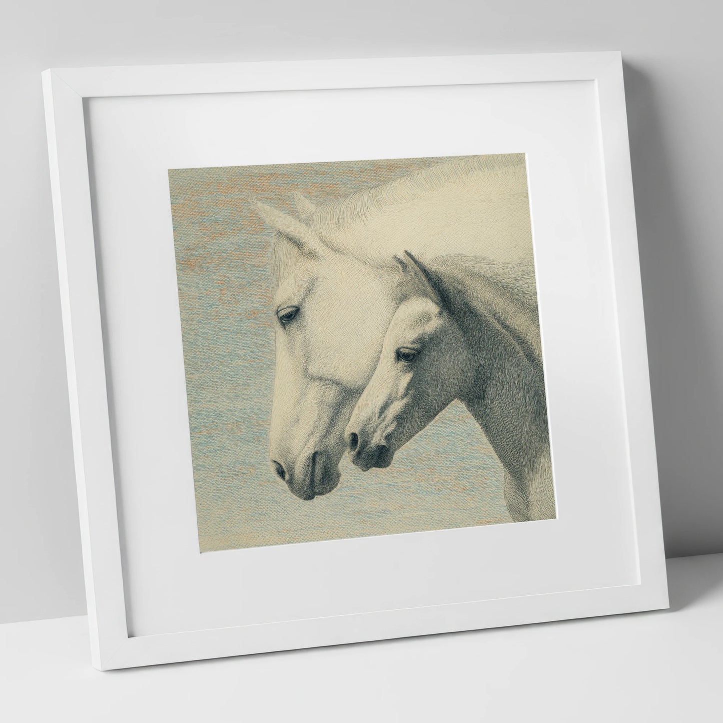 Timeless Companions mare & foal art print in white frame