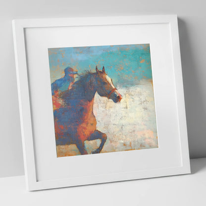 Echoes of the Turf racing horse art print in white frame