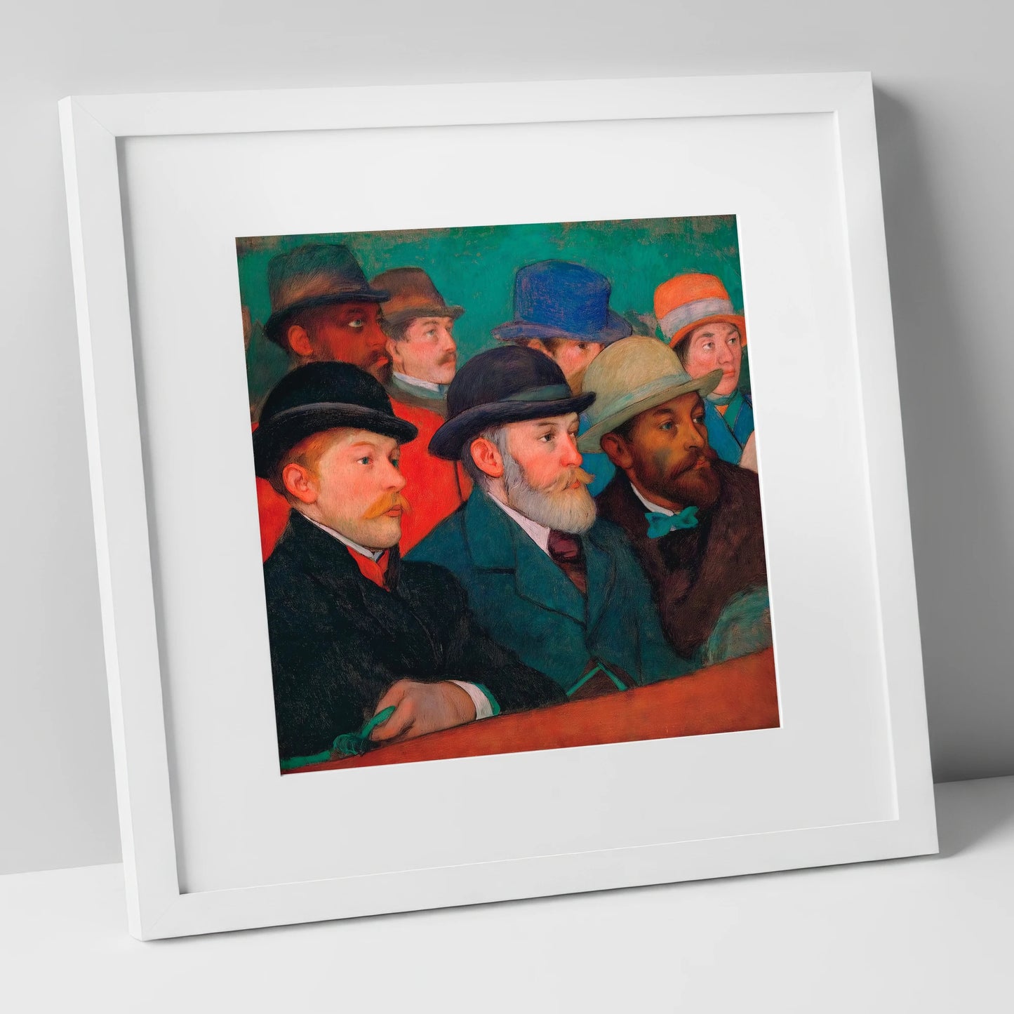 The Racing Crowd racing horse art print in white frame