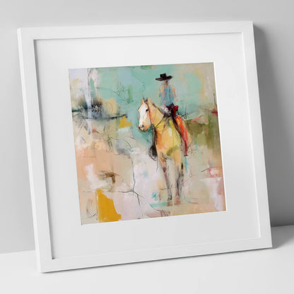 Painted Western Silhouette western horse art print in white frame