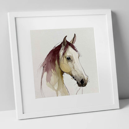 Elegant Plum Wash Portrait horse portrait art print in white frame