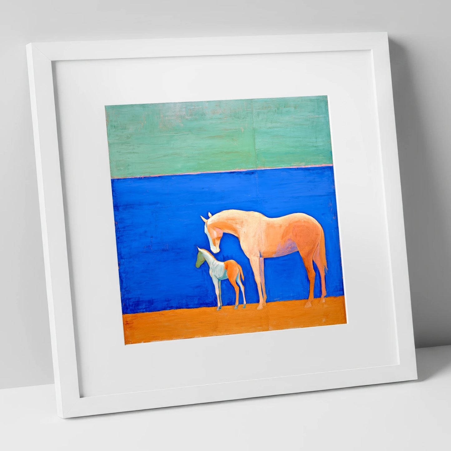 Cobalt Bond mare & foal art print in white frame